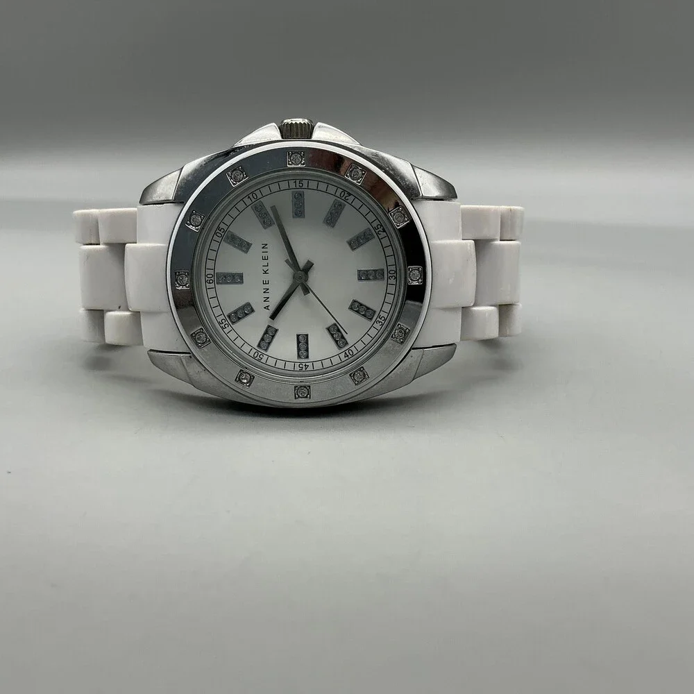 Anne Klein Womens Watch 36mm White Dial Crystals Bracelet New Battery 5.75